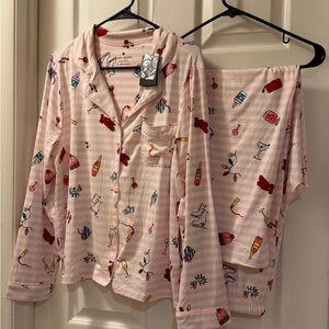 kate spade Pink Striped Pajama Top with Cocktail & Gift Print